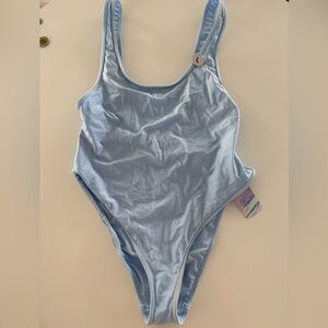 Forever 21 Light Blue Shiny One Piece Swimsuit Size L NWT